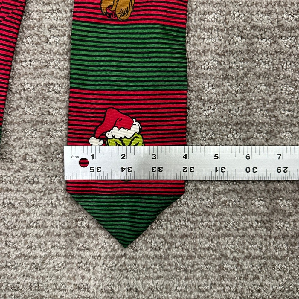 Dr. Seuss The Grinch Christmas Silk Tie Red Green Striped Holiday Necktie Max - Picture 6 of 7